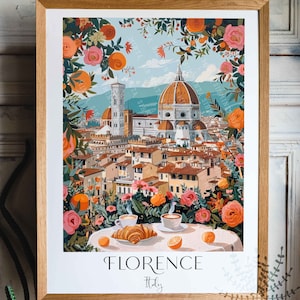 Pósters de viaje de Florencia, arte mural de la ciudad, impresiones florales de viaje, paisaje urbano de Italia, arte mural de Florencia, regalo de inauguración imprimible