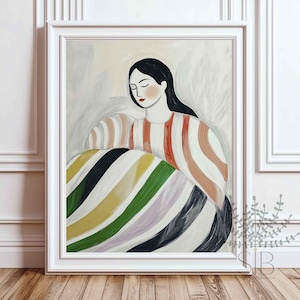 Abstract Woman in Stripes Art Print Contemporary Line Art, Minimalist Portrait, Modern print Decor, minimal art printable, gallery wall art