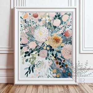 Floral Soft Pastel colors Abstract Flower Art, Tropical Flower Prints, Modern Botanical Pastel Art Print – Floral Wall Decor