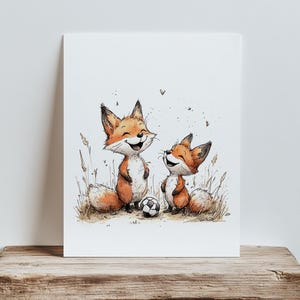 Aquarell Fuchs Fußball Poster, Vintage Kinderzimmer Wandkunst (Printable)