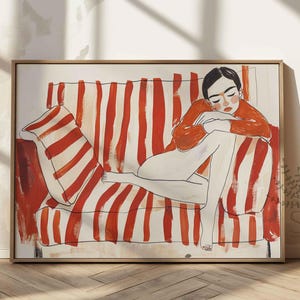 Abstract Stripe woman Art Print Contemporary Line Artwork, modern Minimalist Portrait living room Decor printable, gallery wall art