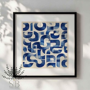 Modern Blue Abstract Art Print | Minimalist Geometric Wall Art | Mid-Century Modern Home Decor | Navy Blue Art Poster
