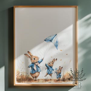 Vintage style rabbit family watercolor illustration Printable, rabbit nursery wall art, watercolor bunny print for kids room - PRINTABLE