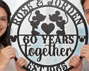 Letrero metálico personalizado de pareja de Mickey y Minnie, decoración de pared "Años juntos", regalo de aniversario