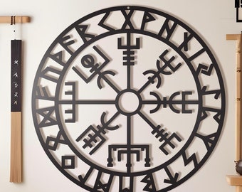 Vegvisir Rune Metal Wall Art – Norse Viking Compass Decor