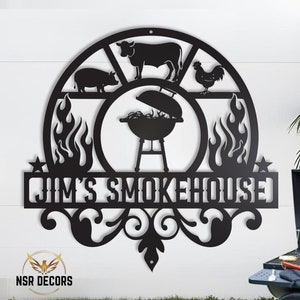 Letrero de metal personalizado para parrilla - Letrero de metal para parrilla - Letrero de metal para parrilla y ahumador de barbacoa - Regalo de parrilla para papá, abuelo, papá - Letrero de barbacoa