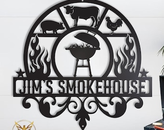 Placa de metal personalizada para churrasqueira: decoração para defumador de churrasco