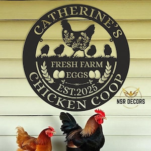 Letrero personalizado de gallinero, arte mural de gallinero avícola, letrero de granja familiar, regalo para el Día de la Madre, decoración de granero, letrero de gallinero, letrero de gallo