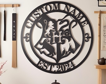 Custom Wizard School Class House Crests Metal Sign, Hogwarts-Inspired House Sign, Wizarding World Décor, Personalized Wizard Crest Décor