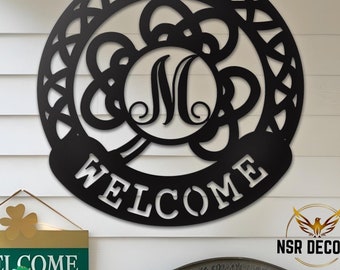 Custom Monogram Shamrock Metal Welcome Sign - St Patrick's Day Decor