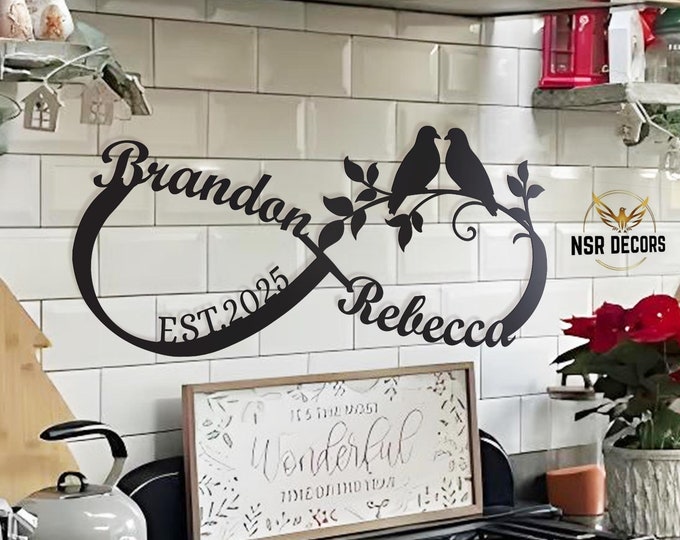 Custom Love Birds Metal Infinity Sign, Personalized Wedding Decor