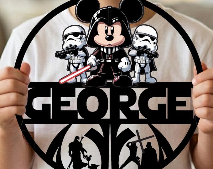 Mickey Star Wars Metal Sign, Personalized Sci-Fi Metal Name Sign, Dark Side Inspired Wall Art, Star Wars Character Metal Art,Kids Room Decor