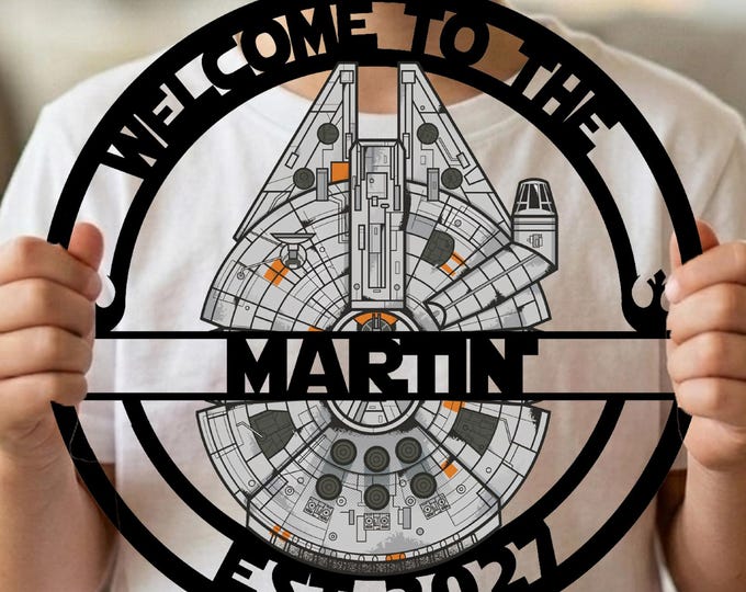 Personalized Millennium Falcon Metal Sign, Custom Name Spaceship Art, Starwars Nursery Decor, Kids Playroom Wall Hanging, Galactic Pilot Art