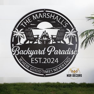 Letrero de metal personalizado para patio trasero, letreros con temática tropical, letrero de bienvenida a la casa del lago, decoración navideña junto a la piscina, letrero para fogatas como regalo para acampar