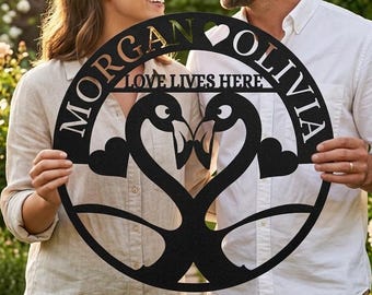 Personalized Swan Couple Metal Sign, Custom Wedding Monogram Decor, Anniversary Gift for Couples, Newlywed Wall Art