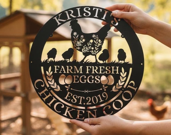 Personalized Metal Chicken Coop Sign, Farm Fresh Eggs Farmhouse Decor
