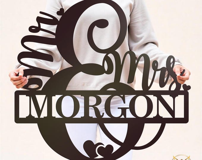 Custom Mr and Mrs Metal Sign, Personalized Family Name Sign, Wedding Gift for Couple