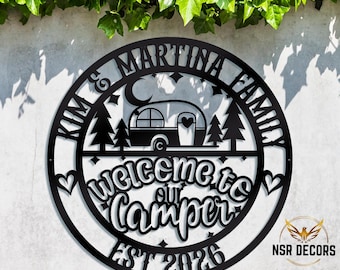 Letrero metálico personalizado de bienvenida a nuestra autocaravana: decoración para autocaravanas