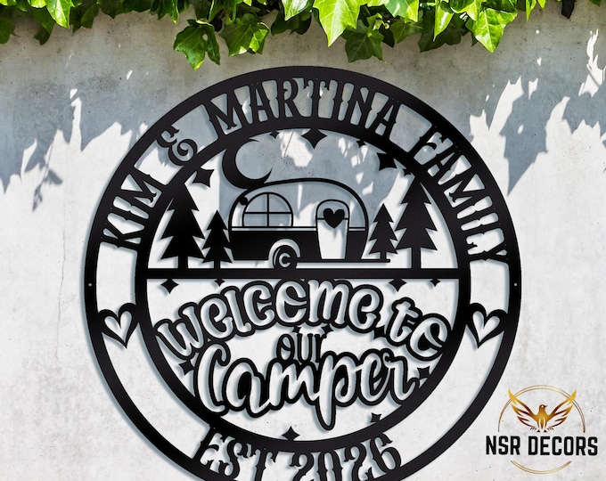 Personalized Welcome to Our Camper Metal Sign: RV Decor