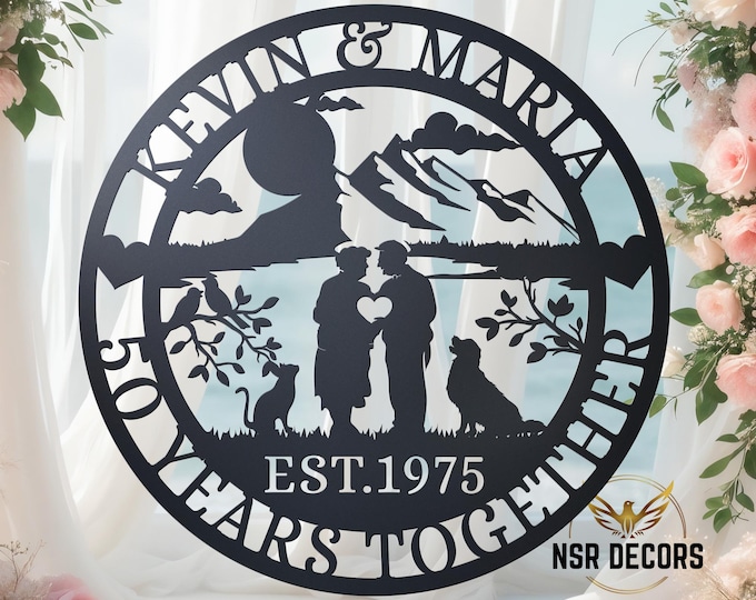 Personalized 50th Anniversary Metal Sign, Custom Couple Name Art