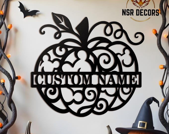 Personalized Metal Pumpkin Sign, Spooky Halloween Decor