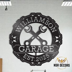 Personalized Garage Metal Sign, Mechanic Workshop Wall Art, Steel Garage Entrance Décor, Tools Metal Wall Hanging, Wrench Gear Metal Sign