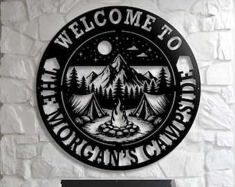 Personalized Campfire Welcome Sign: Custom Metal Camping Decor