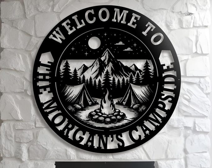 Personalized Campfire Welcome Sign: Custom Metal Camping Decor
