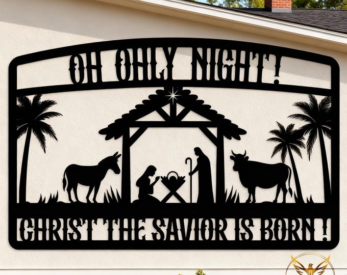 Holy Night Nativity Metal Sign | Christ the Savior Is Born Wall Art | Religious Nativity Scene