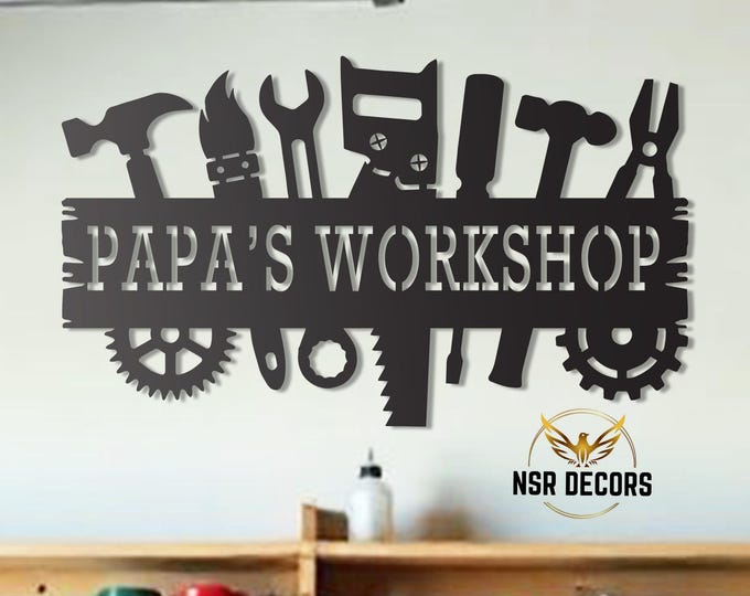 Personalized Workshop Metal Sign, Garage Decor, Custom Tool Sign