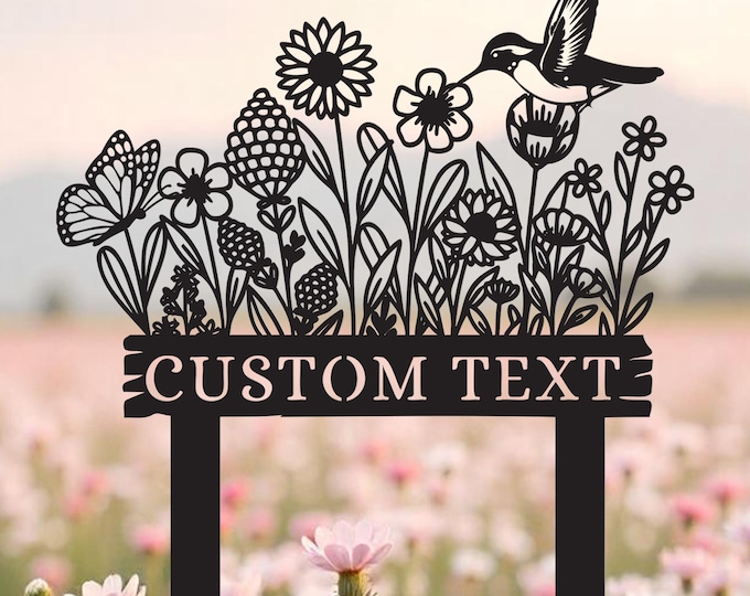 Custom Wildflower Garden Stake: Metal Butterfly & Hummingbird Decor