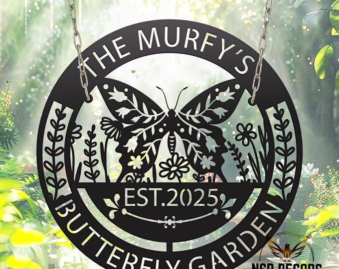 Custom Butterfly Metal Garden Sign: Personalized Hanging Yard Art