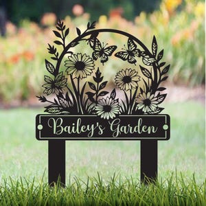 Letrero de metal para jardín, estacas con nombre para jardín personalizadas, letrero de flores personalizado con estacas, letreros para césped, letrero para patio, decoración de jardín, regalo para abuelos