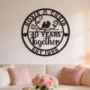 Letrero metálico del 40.º aniversario, arte mural personalizado para pareja, regalo de San Valentín. imagen 4