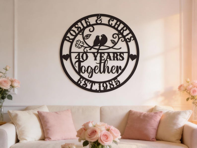 Letrero metálico del 40.º aniversario, arte mural personalizado para pareja, regalo de San Valentín. imagen 4