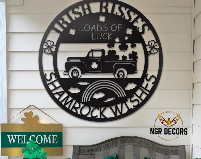 Loads of Luck Metal Sign: St Patrick's Day Shamrock Truck Decor