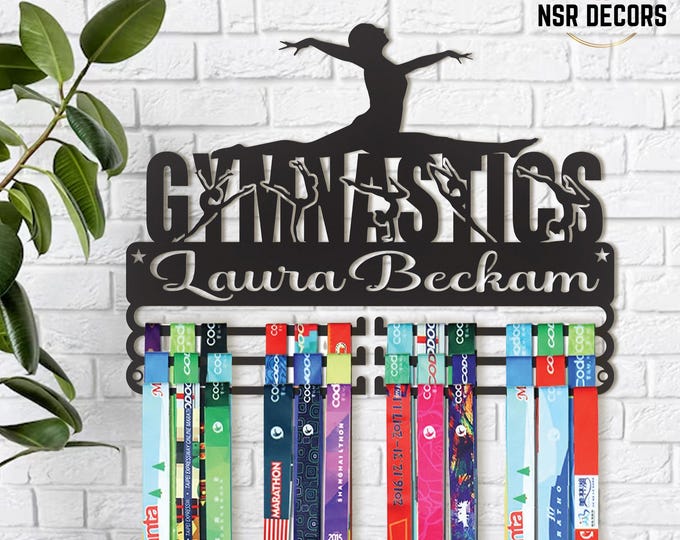 Custom Gymnastics Medal Hanger, Personalized Sports Ribbon Display