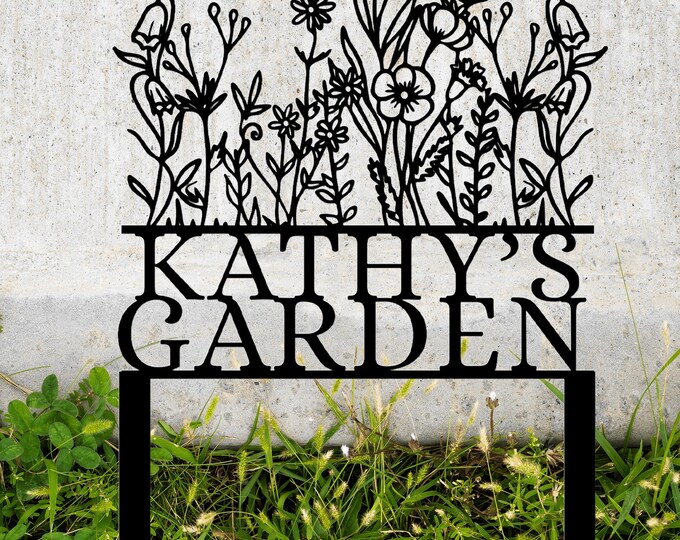 Personalized Metal Flower Garden Sign with Stakes