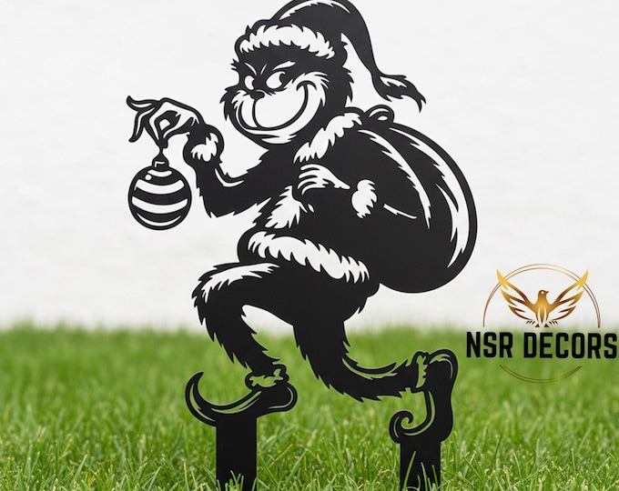 Metal Grinch Yard Stake: Outdoor Christmas Manger Scene Silhouette, Unique Christmas Gift