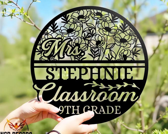 Personalized Teacher Classroom Metal Sign: Floral Back-to-School Decor