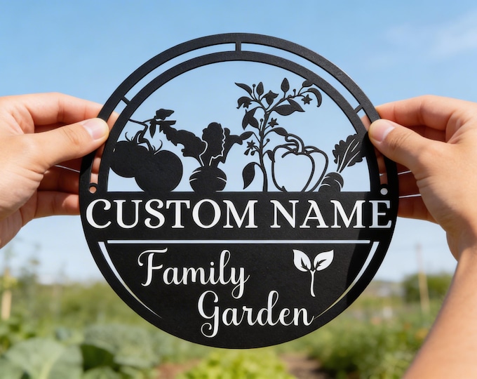 Custom Metal Garden Sign, Personalized Family Decor, Outdoor Vegetable Marker