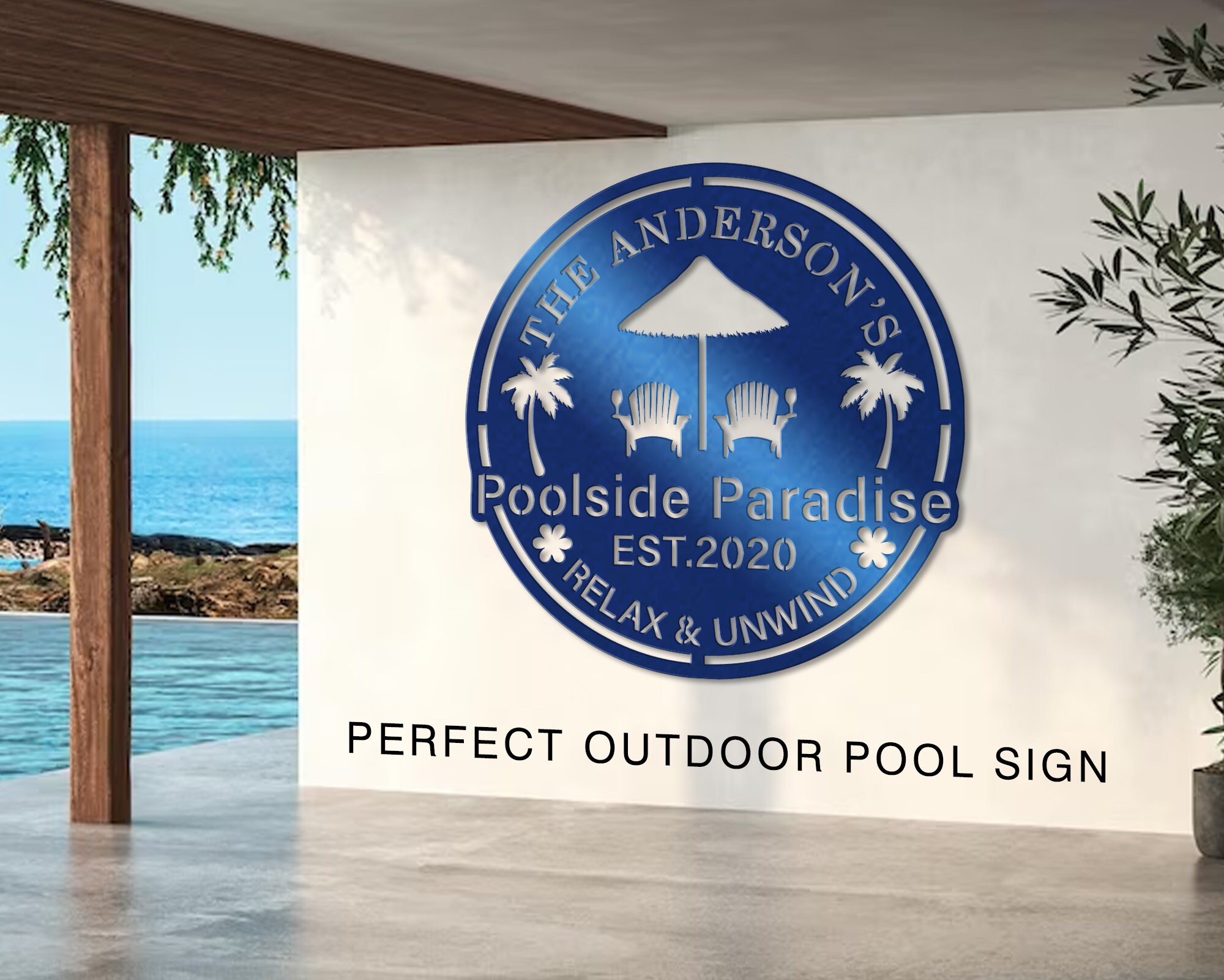 Custom Backyard Pool Sign, Pool Bar Patio Metal Sign, Swimming Pool Entryway Sign, Aloha Palm