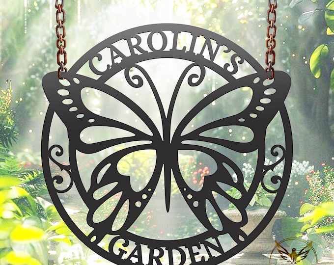 Personalized Metal Butterfly Garden Sign, Custom Outdoor Decor