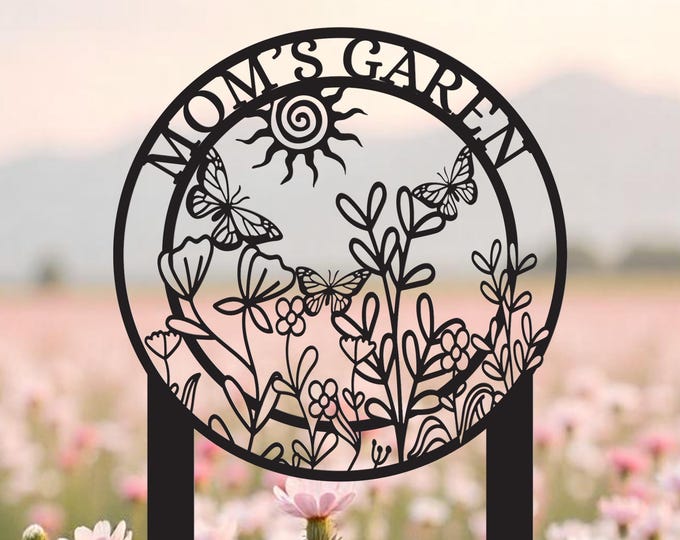 Custom Wildflower Garden Metal Sign: Butterfly Floral Garden Stake