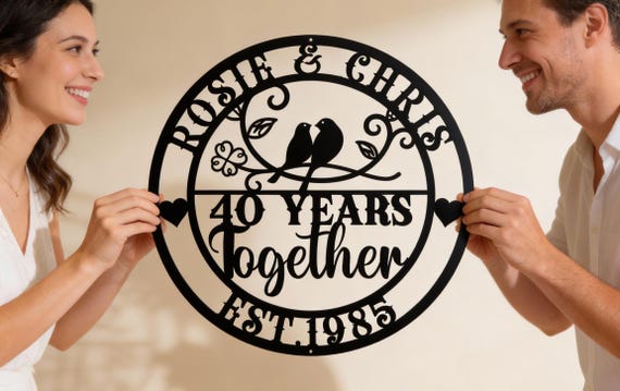 40th Anniversary Metal Sign, Personalised Couple Wall Art, Valentine’s Day Gift,