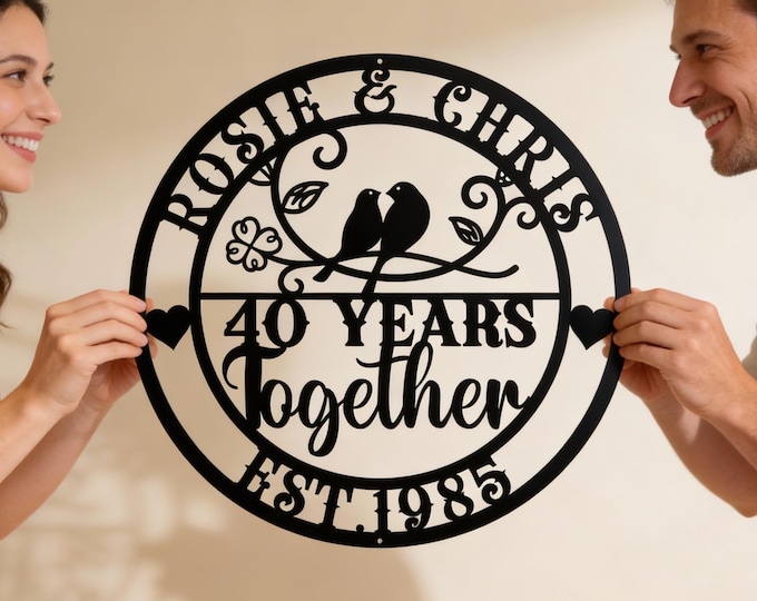 40th Anniversary Metal Sign, Personalised Couple Wall Art, Valentine’s Day Gift