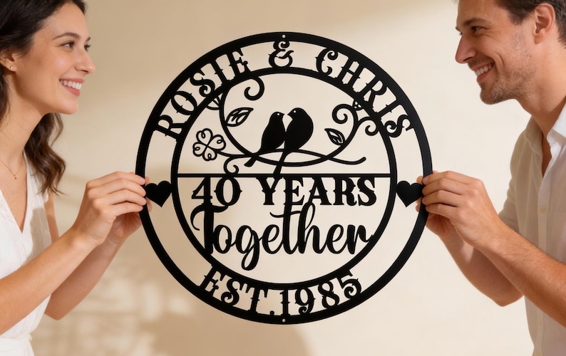 Letrero metálico del 40.º aniversario, arte mural personalizado para pareja, regalo de San Valentín. imagen 1