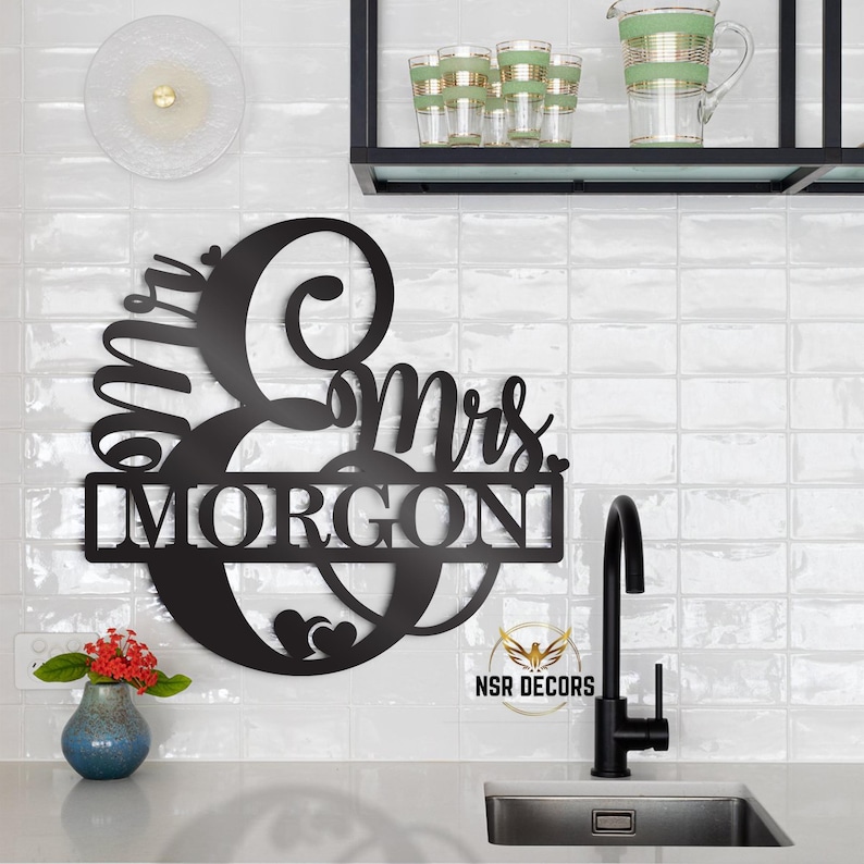 Custom Mr and Mrs Metal Sign, Personalized Family Name Sign, Wedding ...