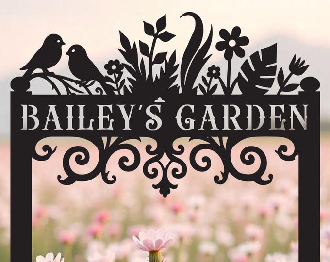 Custom Metal Garden Sign: Bird & Flower Garden Stake