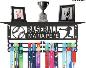 Personalized Baseball Medal Hanger, Trophy Shelf, Award Rack